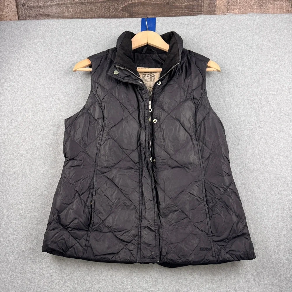 Eddie Bauer Puffer Vest Womens Medium Black 700 Down Filled Quilted EB700 Hiking